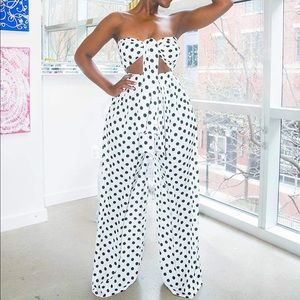 Polka Dot Knot Front Wide Leg 2-Piece Set